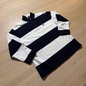Lauren Ralph Lauren Petite Rugby Striped Quarter Zip Crest Sweatshirt PM